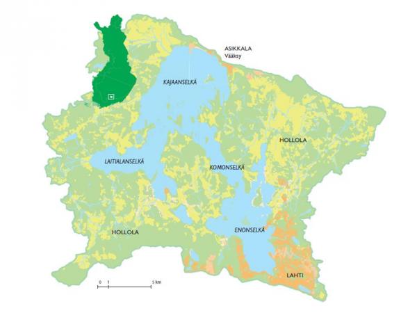 Vesijärven sijaintikartta ja eri selkäalueet